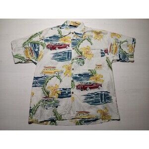 Vtg Monzini Collection Hawaiian Surf Shirt Mens Medium Classic Cars Made In USA